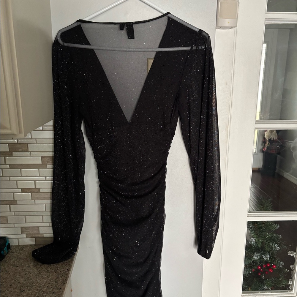 Windsor Black Glitter Long Sleeve Dress